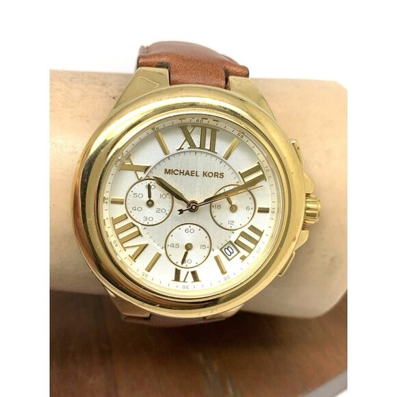 Michael Kors Women\'s Watch MK2266 Quartz Gold Silver Dial Leather Band 43mm main image 10